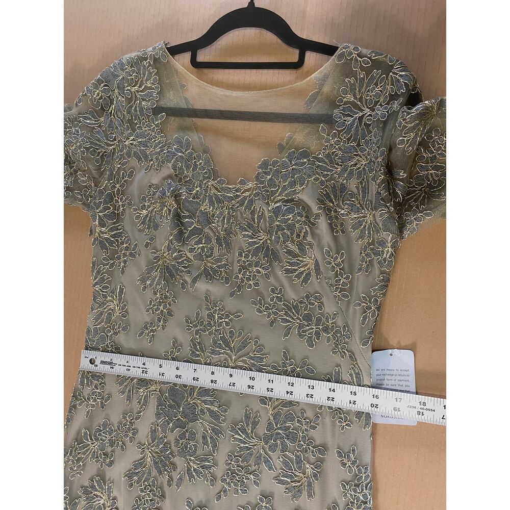 Tadashi Shoji Dress Nude Gray Gold Embroidered Floral Mother of Bride Long Maxi - Picture 14 of 15